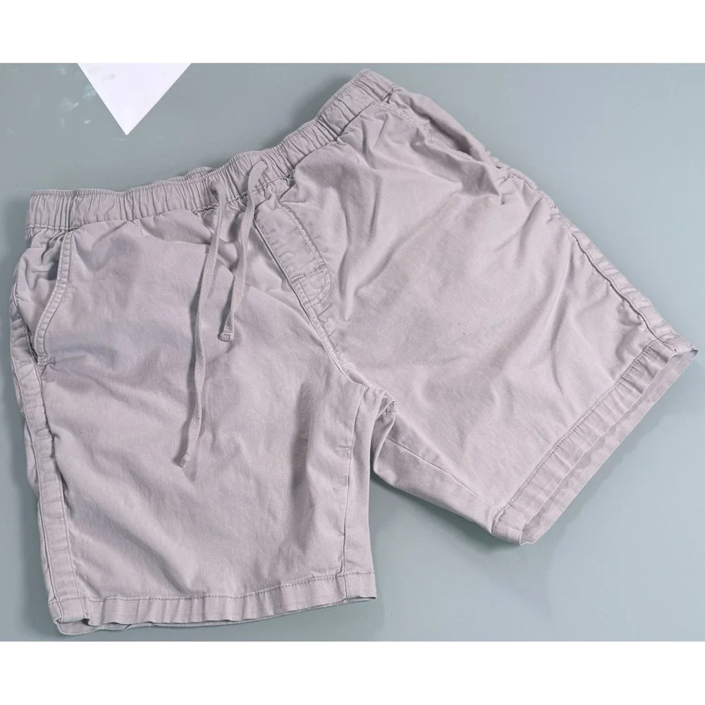 KATIN Solid Beige Cotton Blend Mens Drawstring Patio Shorts - Medium